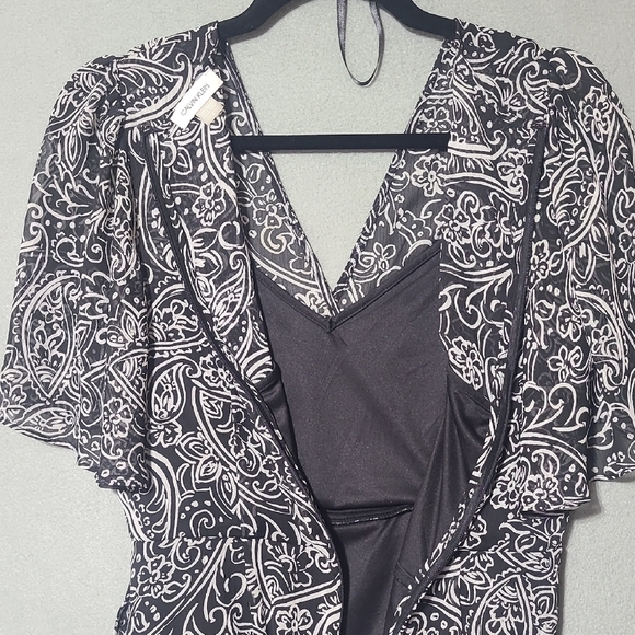 CALVIN KLEIN Women's Black Belted Hi Lo Paisley Surplice Neck Midi Dress -Size 6 - Picture 12 of 16